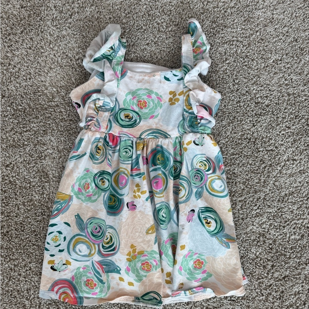 Toddler girls Sleeveless Sundress Blue and Green abstract floral print Size 5T - Picture 7 of 8